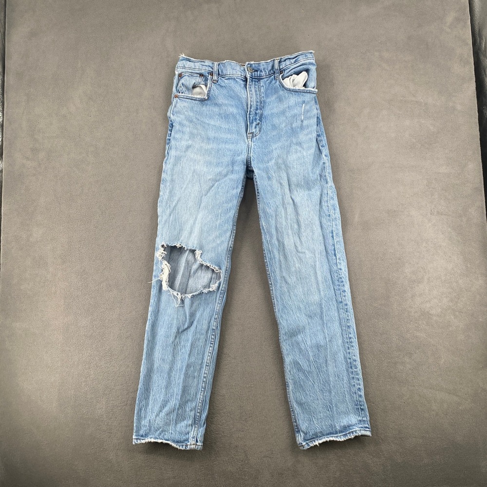 Abercrombie & Fitch 90s Straight Ultra High Rise Distressed Jeans 29 8s Light